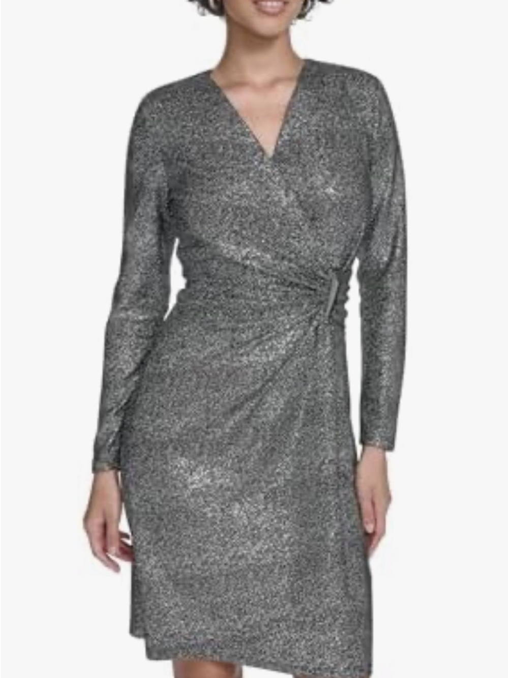 Calvin Klein Black Sparkle Faux Wrap Dress 10/12 Cocktail Party Holiday Events